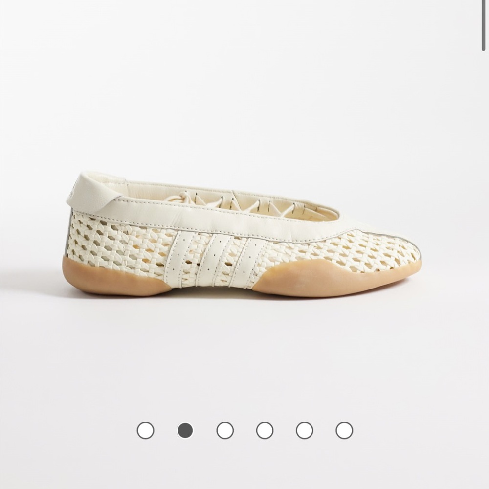 adidas Originals Taekwondo Mei Ballets with crochet detail in white and cream